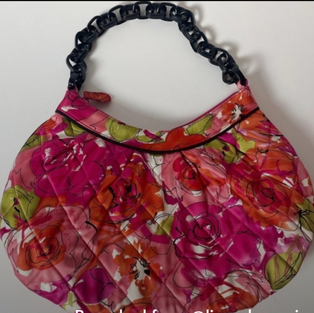 Vera Bradley Purse Bag Tote Pink Satin Quilted Shoulder Chain Link handle strap